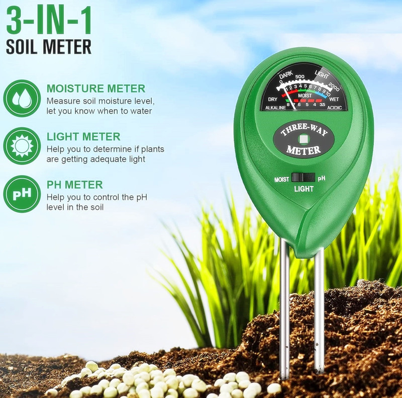 BALRAMA Soil Tester Plant Moisture Meter Light and PH Tester for Garden Farm Lawn Plants 3-in-1 Soil Test Kit 3 in 1 Soil Moisture + Ph + Light Measurement PH Meter Pin-Type Analog Moisture Measurer(100 mm)