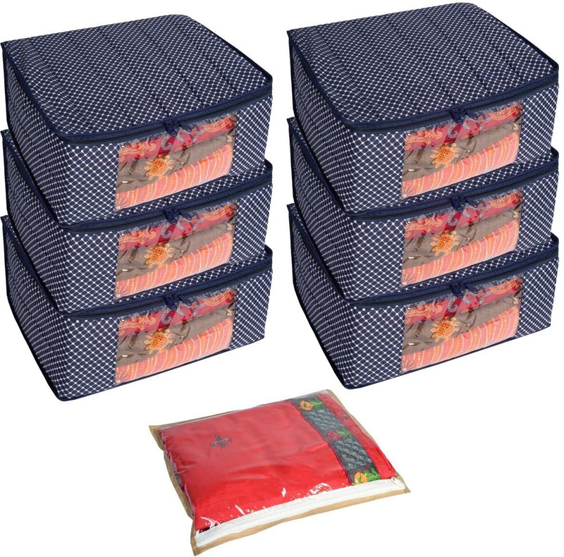 Love Store Combo 6 Cotton Quilted 3 Layer Foldable 1 Single Saree Covers Non Woven Cotton Laundry Bag(Navy Blue)