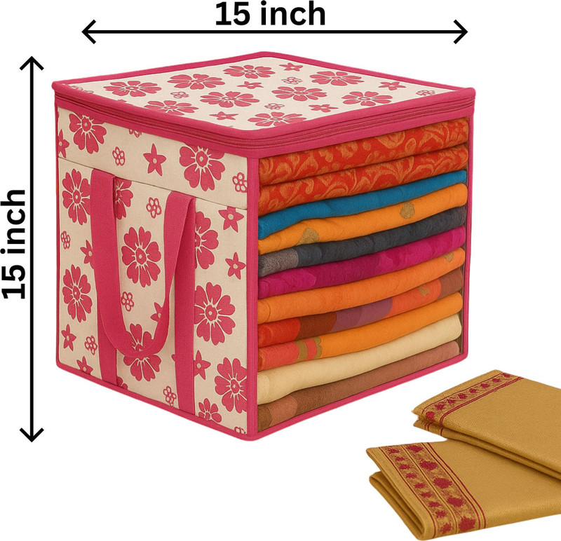 CHAMPARAN pinlk flower saree box_1 Cotton Laundry Bag(Pink)