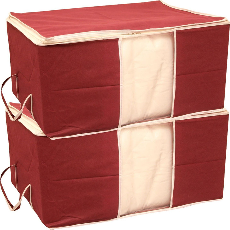 CHAMPARAN Non Woven Underbed Storage Bag, Extra Large Set of 2 P Cotton Laundry Bag(Maroon)