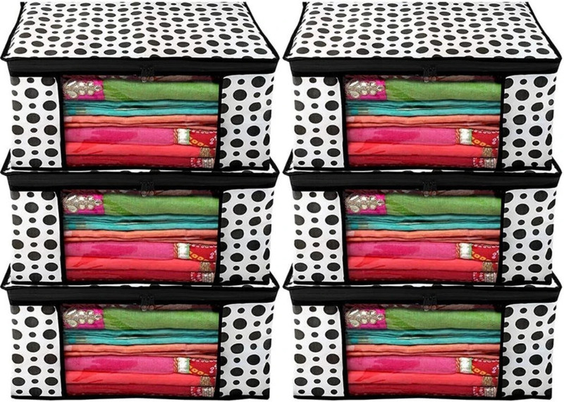 Aliya Saree Covers (pack of 6) black&white with 2 zippers Poly-canvas Laundry Bag(black&white)