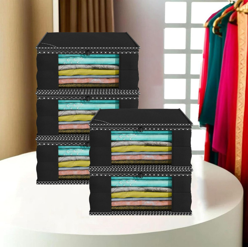 Aaliya black saree cover pack of 10 with zippers Poly-canvas Laundry Bag(Black)