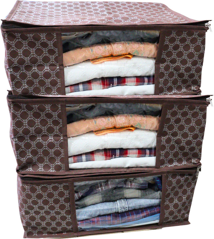 manushya life Non-Woven Saree Cover/ Storage Bag/ Cover With Zip |Wardrobe Organizer(Set of 3) Cotton Laundry Bag(Brown)