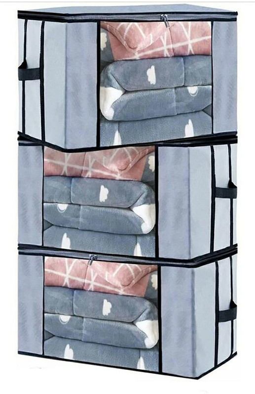 SH NASIMA Blanket Cover With A Large Transparent Window And Side Handles|Blanket SOILED Cotton Laundry Bag(Grey)