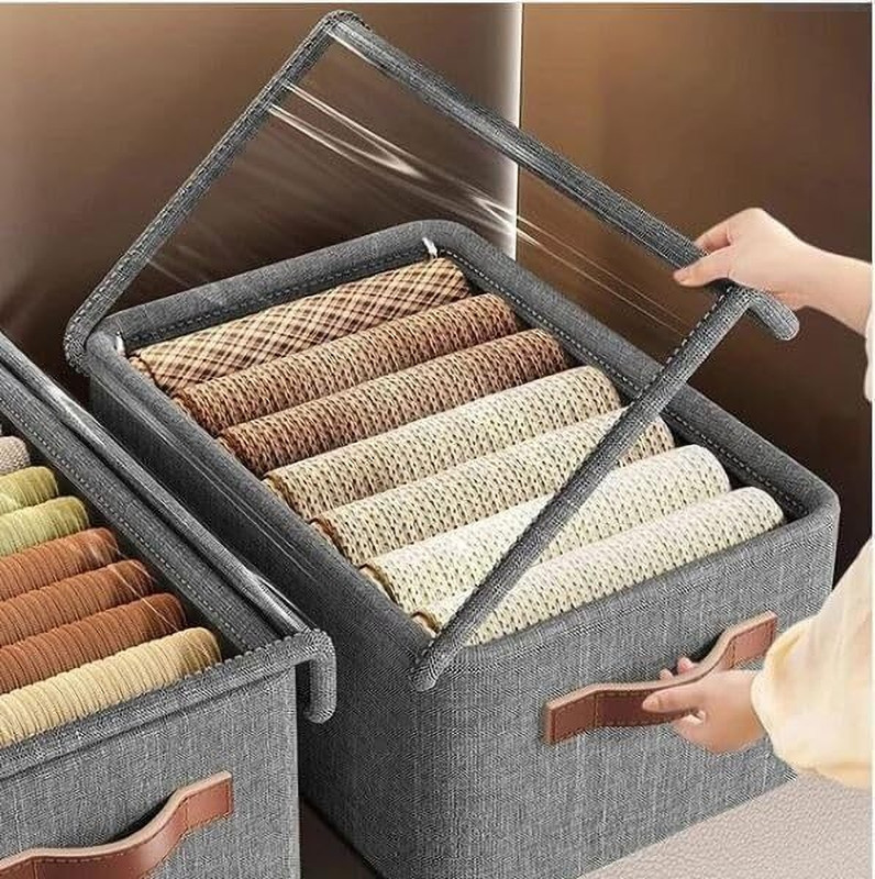 DHYEY ENTERPRISE 26L Luxury Fabric Foldable Storage Box with Transparent Flip Lid Polyester Laundry Bag(Grey)