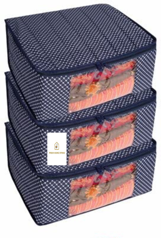 PremStore Cotton Quilted 3 Layered Saree Covers With Transparent Window And Zip Cotton Laundry Bag(Navy Blue)