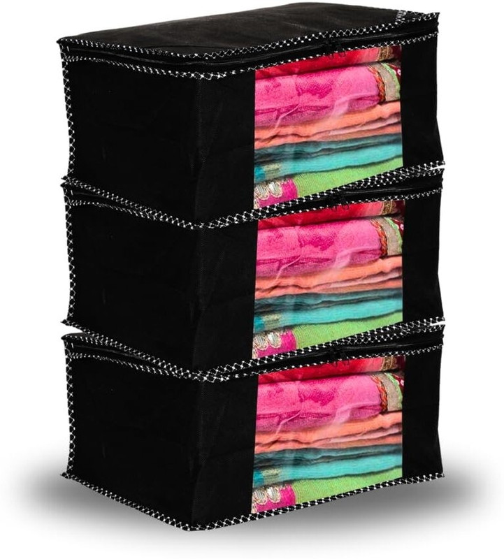 Viskri Non Woven Saree Cover with Transparent Window - Full Size Polyester Laundry Bag(Black, White)
