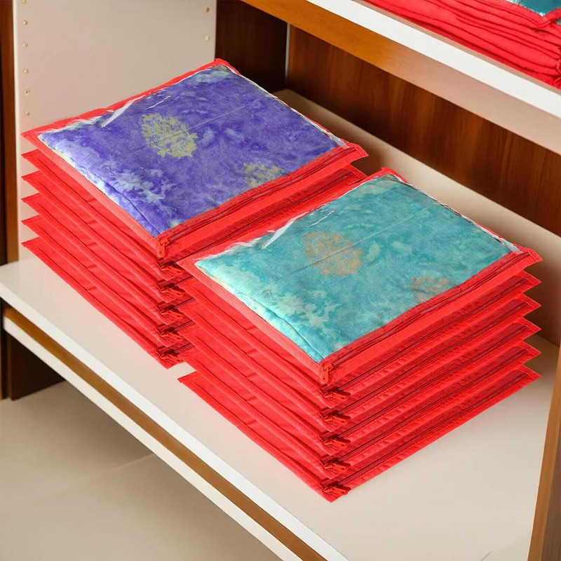 Vriti Creations Saree Covers Non Woven Single Packing 10 Pc Polyester Laundry Bag(Red)