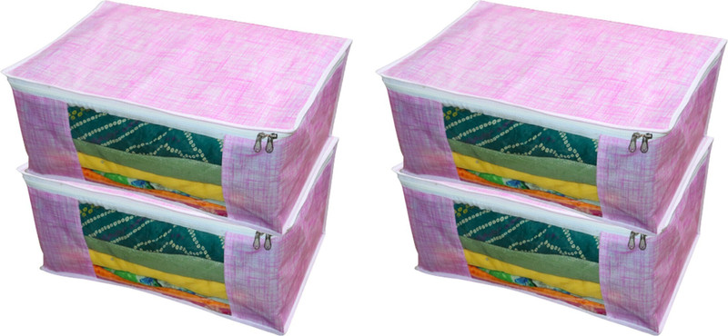 Champaran Industries Cloth Storage Organizer,Saree Cover Non Wovan Dual Zipper Cotton Laundry Bag(Pink)