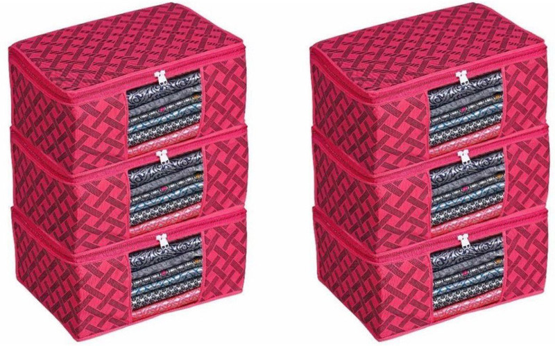 starbusiness saree cover/ clothes cover pink cheek , pack of 6 Polyester Laundry Bag(Pink)