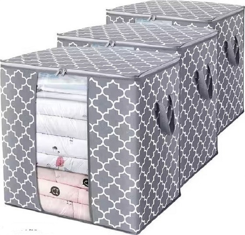 alam enterprises Clothes Storage Organizer Box Zipper & Transparent Window Cotton Laundry Bag(Grey)