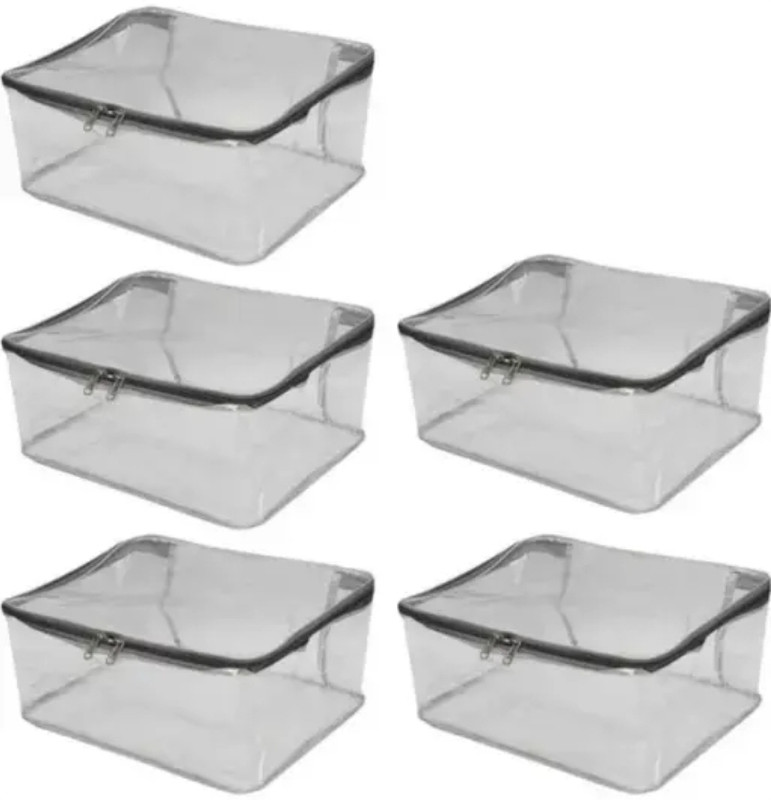 Md zahid Pack of 5 transparent clothes cover clear saree cover bags pvc transparent Polyester Laundry Bag(Silver)