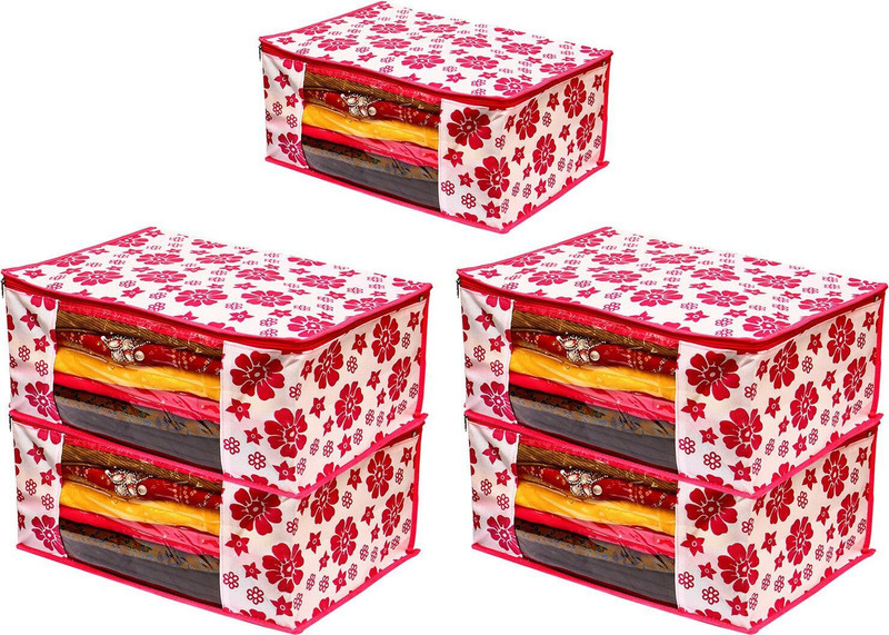 CHAMPARAN 5 Piece NonWoven Fabric Saree Cover Set Made From Heavy Non Woven Material AI-21 Cotton Laundry Bag(Maroon)