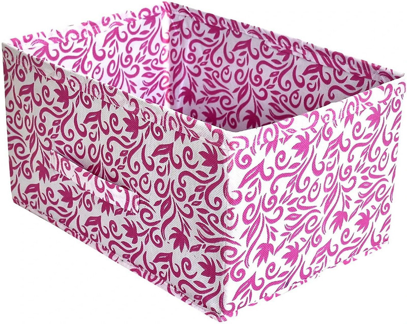 CHAMPARAN Floral Printed Rectangular Flodable Storage Box, Drawer Stor Cotton Laundry Bag(Pink)