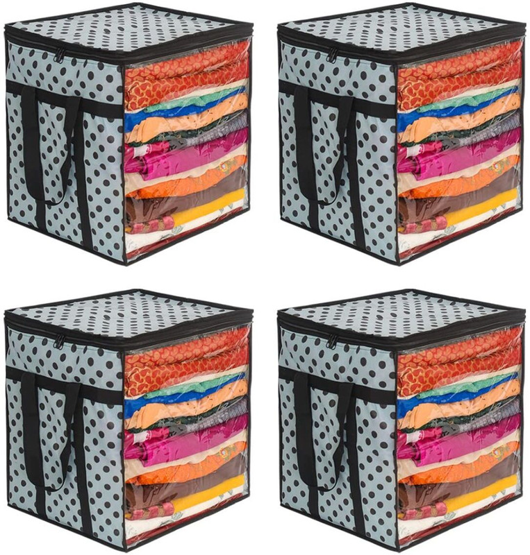 Aaliya window double zipper & sturdy handles| foldable cloth storage bag pack of 4 Poly-canvas Laundry Bag(black&white)