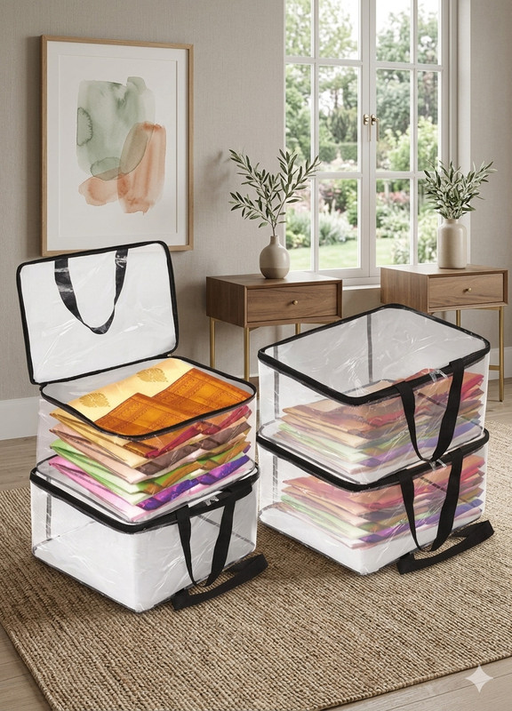Md zahid Pack of 4) clear saree cover bags underbed storage bag garment cover Polyester Laundry Bag(Black)
