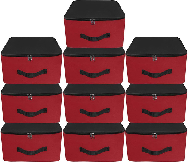 SH NASIMA 3 Pack Nylon Underbed Moisture Proof Wardrobe Organizer Storage Bag for clothes with Zipper Closure and Handle Square – (Red & Black, 38.1x25.4x35.5 cm) Poly-canvas Laundry Bag(Red, Black)