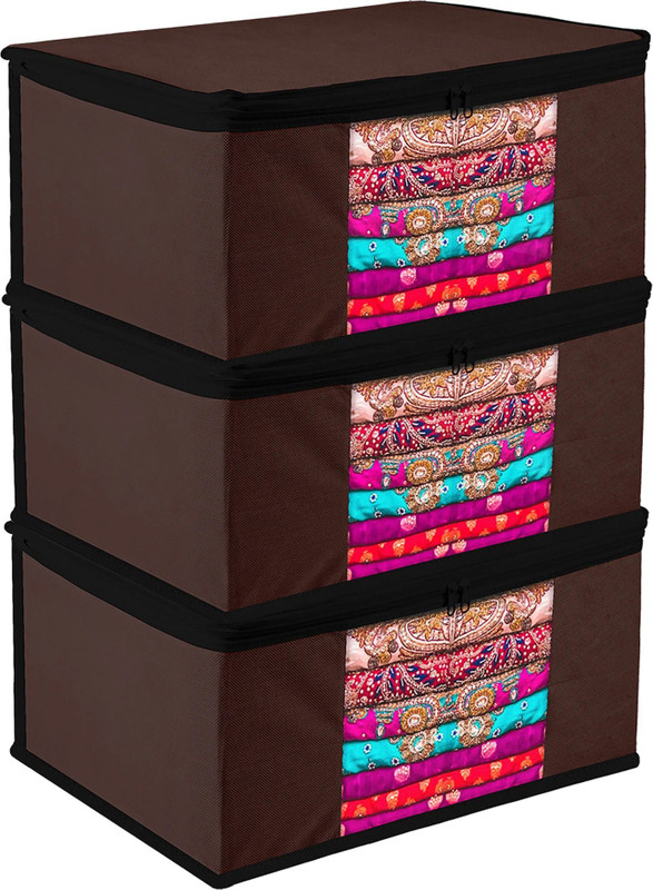 CHAMPARAN Plain Black Border Saree Cover|Zip Saree Bag|9 inch|Pack Cotton Laundry Bag(Brown)