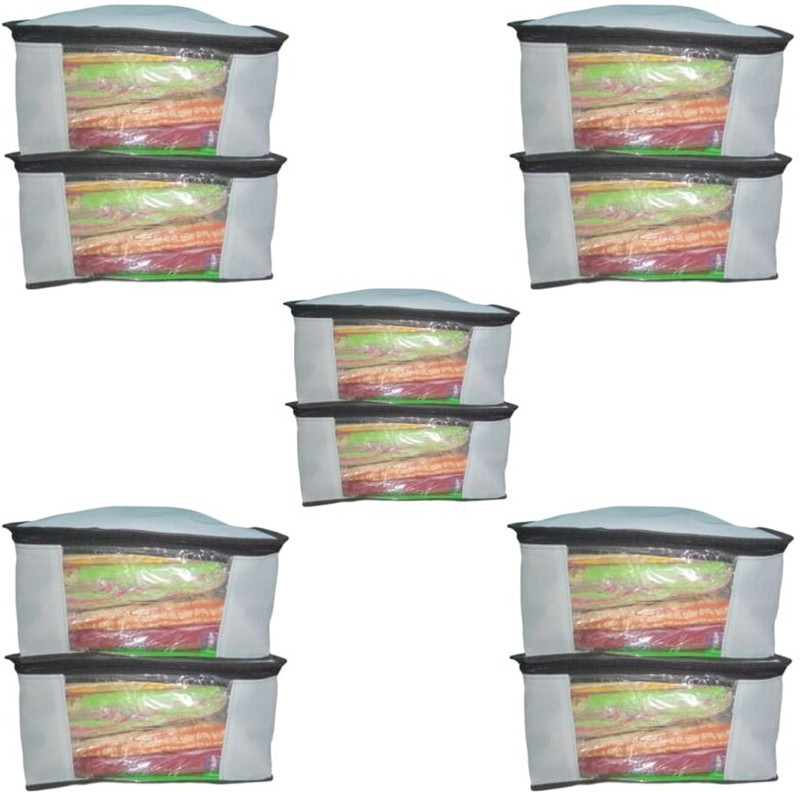 Aaliya Foldable Fabric Pack of 6 Organizer for Wardrobe Transparent Window Storage Use Poly-canvas Laundry Bag(GRAEY)