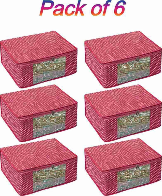 Tiarakrafts Presents 3 Layered Cotton Saree Cover Storage Bag - PINK - Pack of 3 (PINK) Poly-canvas Laundry Bag(Pink)