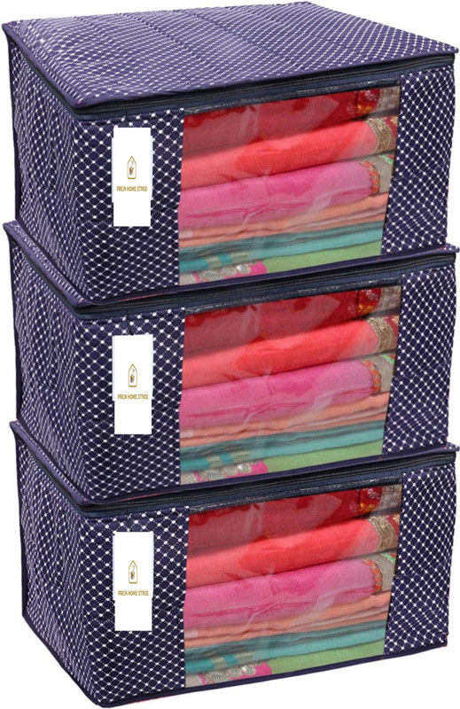 PremStore 3 Layered Cotton Quilted Large Saree Cover Storage Bag Wardrobe Organizer Cotton Laundry Bag(Navy Blue)