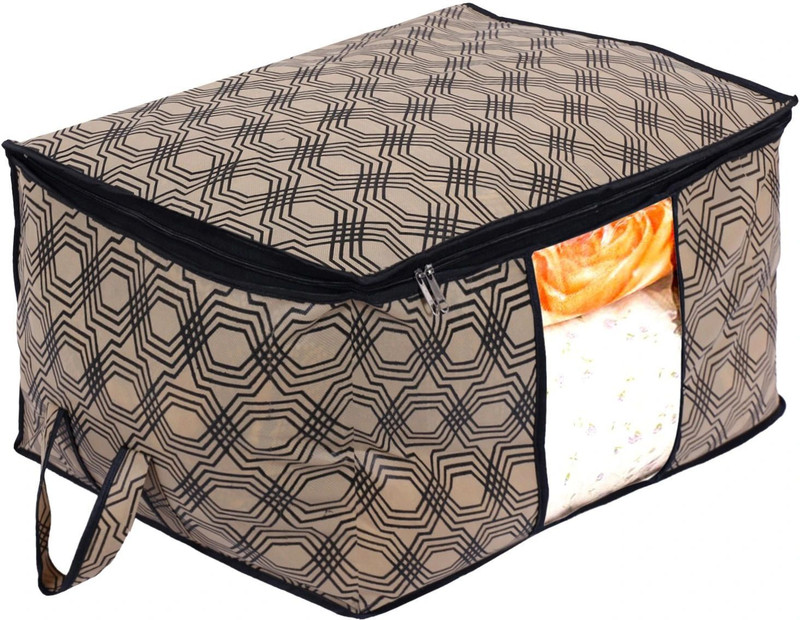 CHAMPARAN Non-Woven Lining Print Blanket Cover|Clothes Organizer|Clothes Cotton Laundry Bag(Cream)