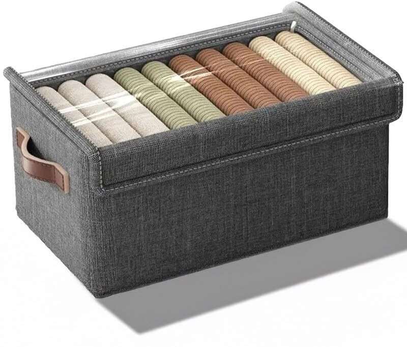 RUSHITA 26L Foldable Fabric Storage Bag with Transparent Lid, Handle & Steel Frame Poly-canvas Laundry Bag(Grey)