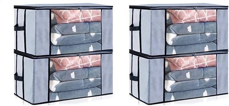 MEGABOND Set Of 2 Non Woven Storage Organizer/Blanket Cover Bag With Transparent Window Poly-canvas Laundry Bag(Grey)