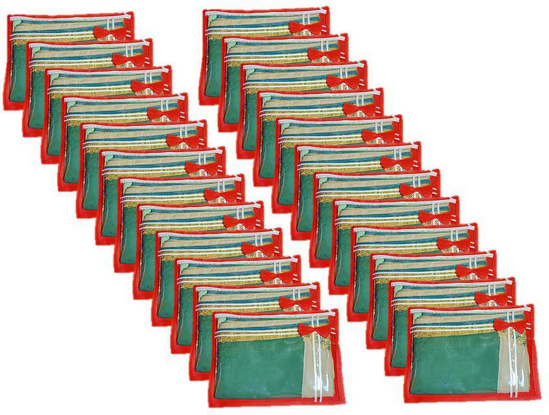 Tiarakrafts Saree cover for one saree suit cover organizer cover set of 24 piece Red Ribbon Poly-canvas Laundry Bag(Red, Green)