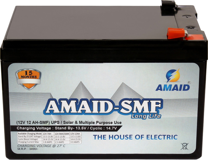 AMAID -Standard 12V 12AH SMF Battery for Use in UPS/Solar and More Instruments. 12 V Offline/Standby Tower Model UPS 2 Outlet Plugs