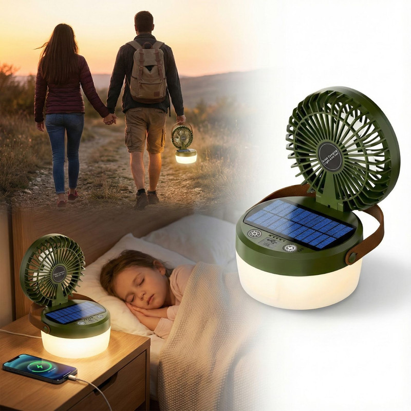 Homehop Solar Portable Fan with Light Rechargeable LED Emergency Camping Lamp for Home Solar Light Set(Free Standing Pack of 1)