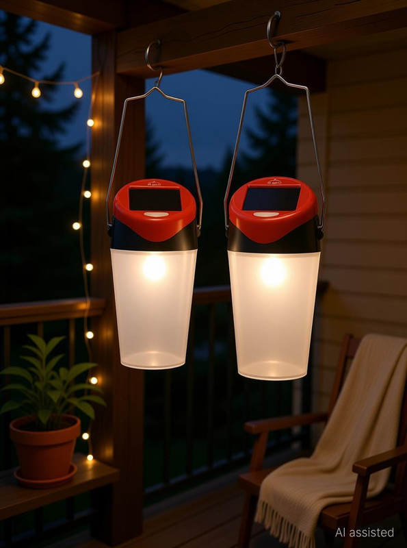 d.light Pack of two LED solar lamps combo offer Orange, White Plastic Hanging Lantern(22 cm X 11 cm, Pack of 2)