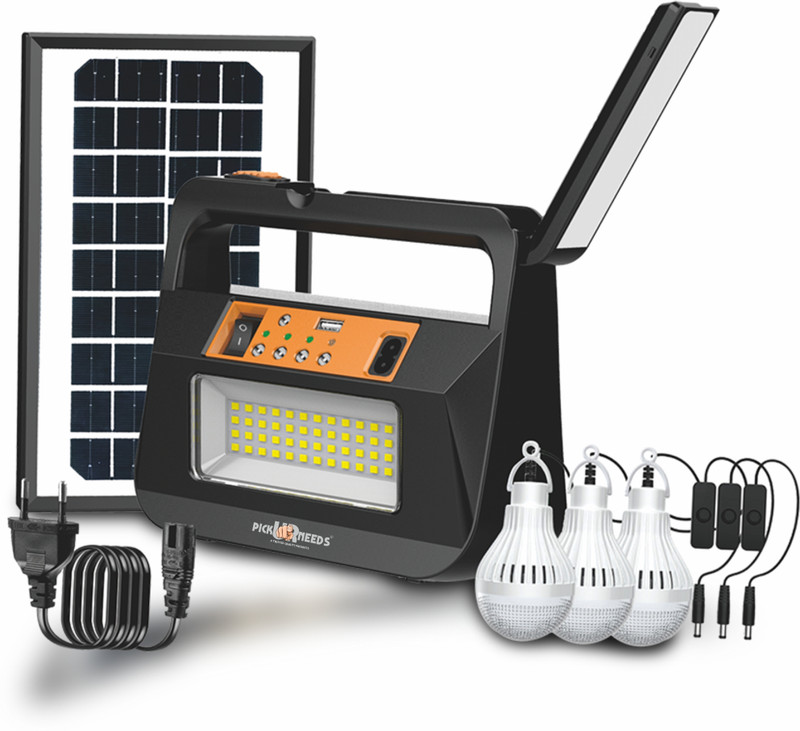 Daily Needs Shop Emergency Rechargeable Solar Inverter Home Lighting System 3 Individual 6V Bulbs 8 hrs Torch Emergency Light(Black)