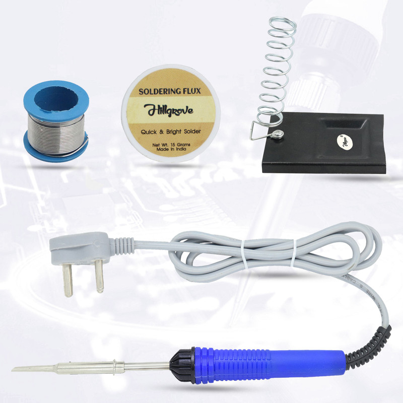 Hillgrove 4in1 Basic 25W Soldering Iron Kit with 5 Meter Soldering Wire, Soldering Flux, Stand 25 W Simple(Flat Tip)