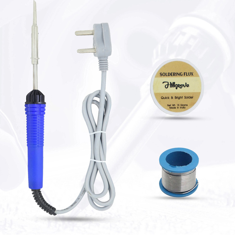 Walkers Beginners 10in1 Mobile Soldering Iron Equipment Tool Machine Combo Kit Set with Flux Paste and Wire 25 W Simple(Flat, Pointed Tip)
