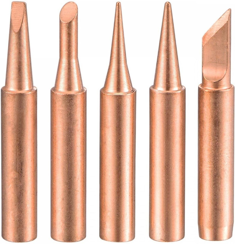 vadda bai 5 Pcs Copper Soldering Iron Bit Use For Model 936 937 907 900M-T (K/3.2D/IS/3C/I 0 W Simple(Round, Conical, Pointed Tip)
