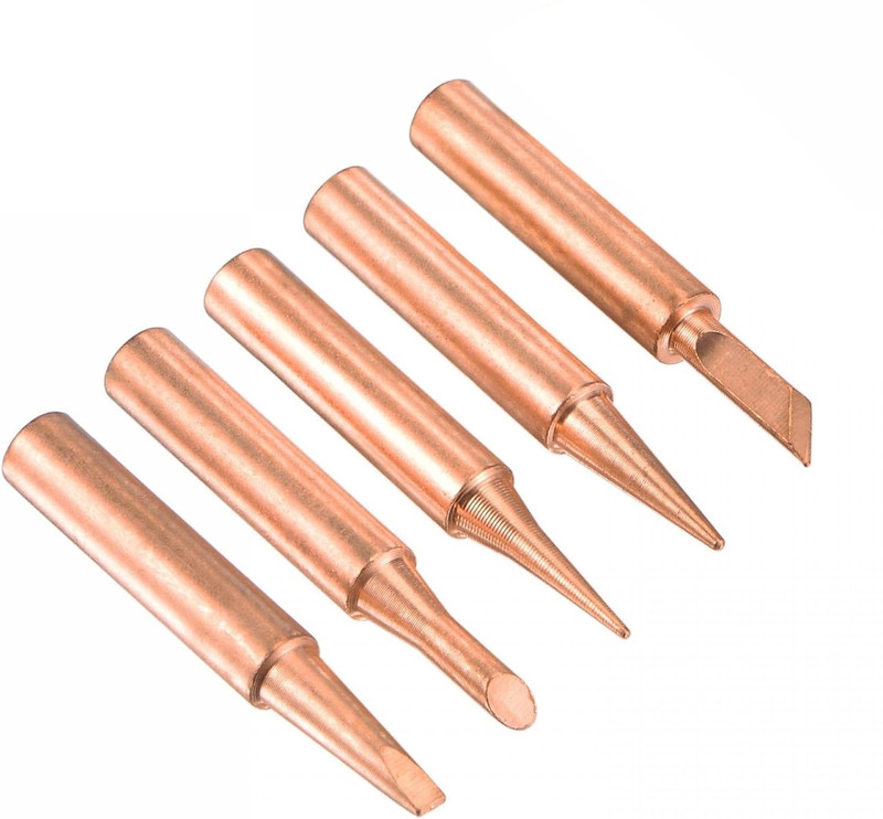 vadda bai 5 Pcs Copper Soldering Iron Bit Use For Model 936 937 907 900M-T (K/3.2D/IS/3C/I 0 W Simple(Round, Conical, Pointed Tip)
