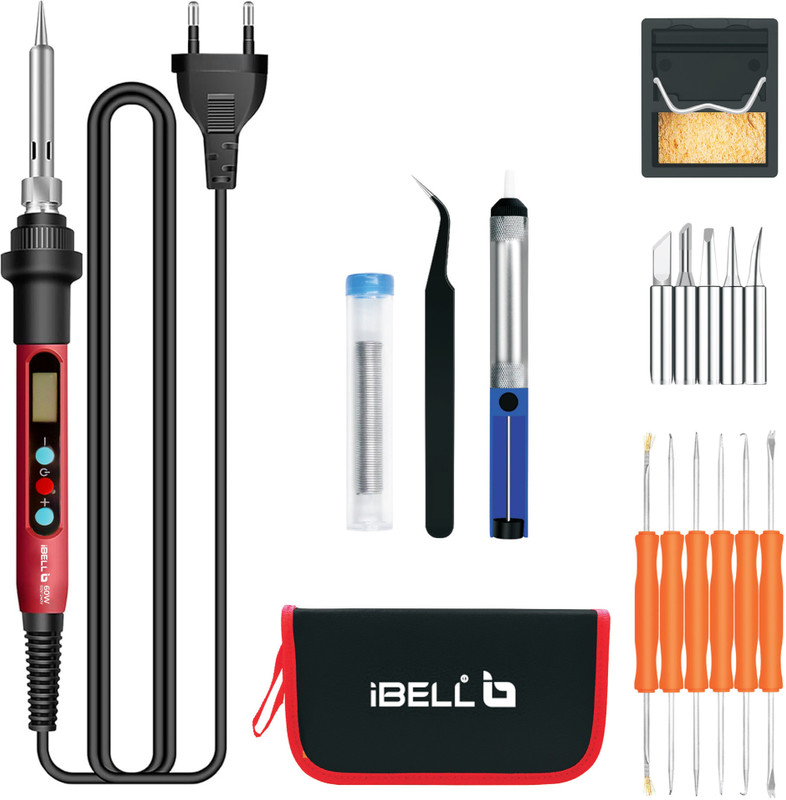 iBELL IBL S60-12 Digital Soldering Iron Kit, 60W with LCD Adjustable Temp 180°C–480°C, 60 W Temperature Controlled(Pointed Tip)
