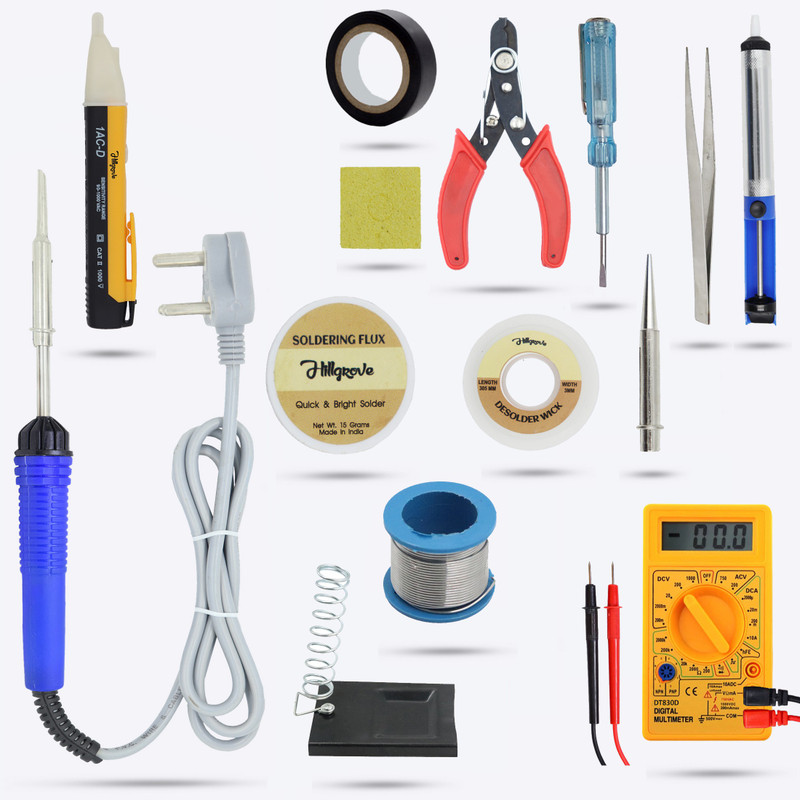 Hillgrove HGCM101M1 Electronic 11in1 Mobile Soldering Iron Kit Set with Digital Multimeter 25 W Simple(Flat Tip)