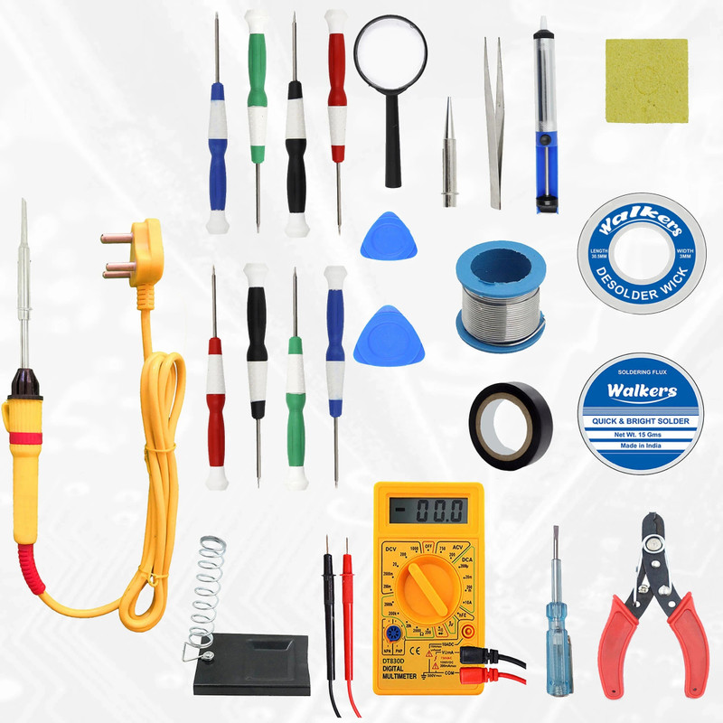 Walkers WKCB51 24in1 25W Soldering Iron Equipment Tool Machine Combo Kit with Multimeter 25 W Simple(Flat, Pointed Tip)