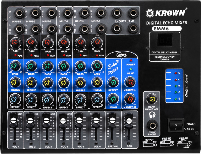 KEKROWN EMM-6 Pro Series 6-Channel Digital Mixer with Echo & Display Analog Sound Mixer