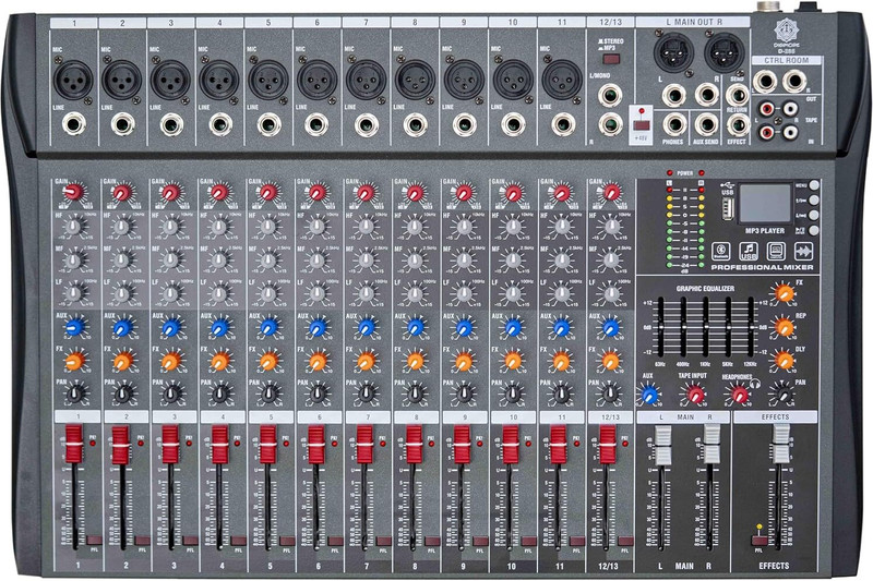 Digimore D-285 12CH Audio Mixer|12 XLR/6.35mm Inputs|USB, BT, 48V, Effects for Live Shows Analog Sound Mixer