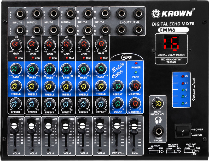 KE Krown EMM-6 Studio-Grade 6-Channel Mixer with Echo Effects & Display Analog Sound Mixer