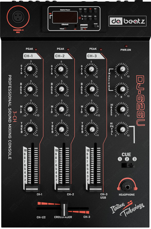 Da.Beatz. DJ-626U mixer Professional 3-Channel Sound Mixer & Dj mixer,Dj machine USB, BT 50 W AV Control Amplifier(Black)