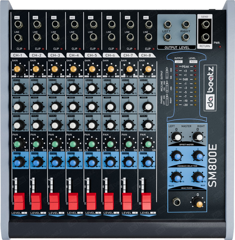 Da.Beatz. 8 Channel SM800E Audio Mixer With Echo for Parties &Other Occasions, Dj mixer 50 W AV Control Amplifier(Black)