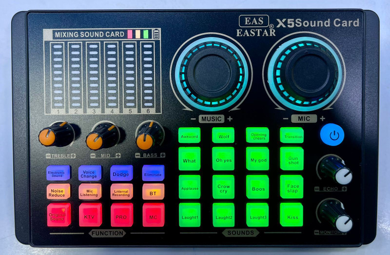 Adiohub Professional_Live Sound Card Mixer LED Voice Changer with Multiple Sound Effects Powered Sound Mixer
