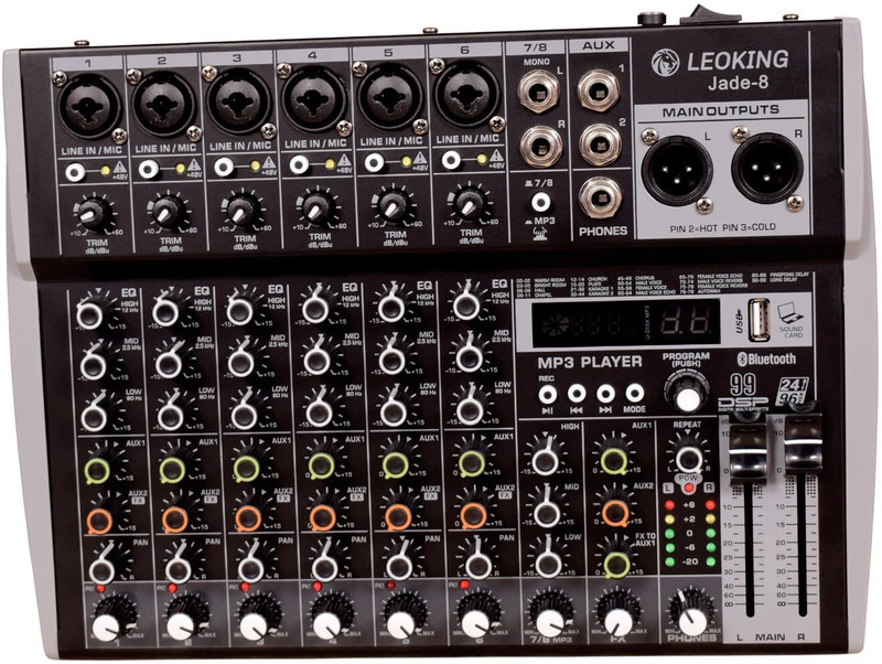 KH 8 Channel Professional Mixer Console 6 XLR + 2 Mono,2 XLR Output,2 Aux Input Powered Sound Mixer