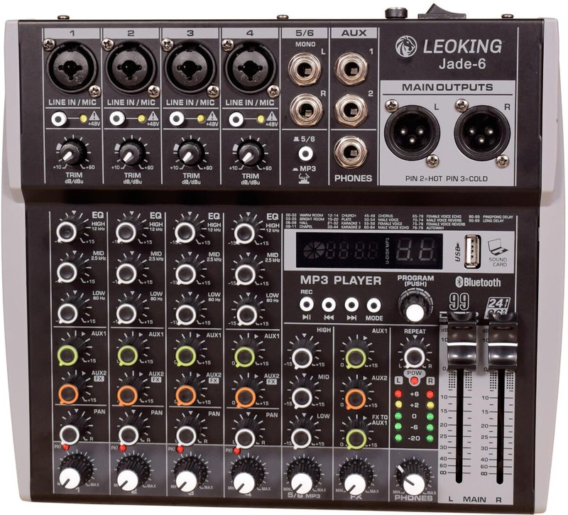 KH 8 Channel Professional Mixer Console 6 XLR + 2 Mono,2 XLR Output,2 Aux Input Powered Sound Mixer