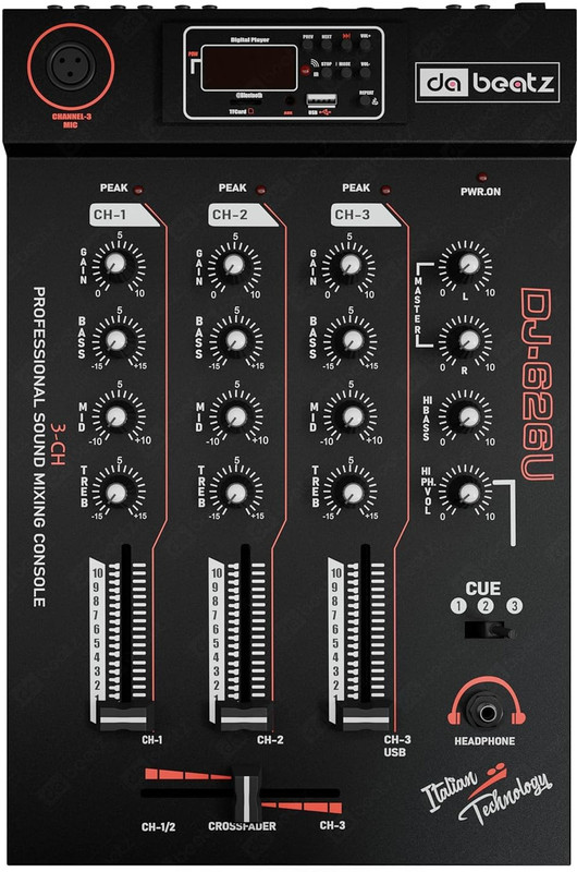 Da.Beatz. 3-Channel MIxer Professional DJ-626U Sound Mixer & Dj mixer,Dj machine USB, BT Digital Sound Mixer