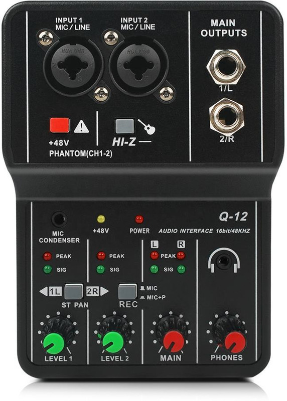 techsale Q12 2Channel Audio Mixer USB Sound Card Audio Interface For Recording Studio Digital Sound Mixer